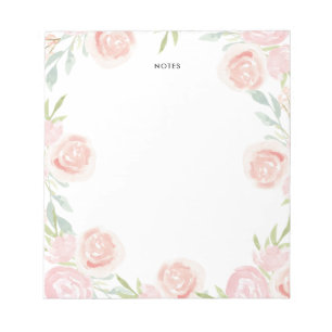 Bloc De Notas Acuarela Rubor Flores rosa rosadas Nota personaliz