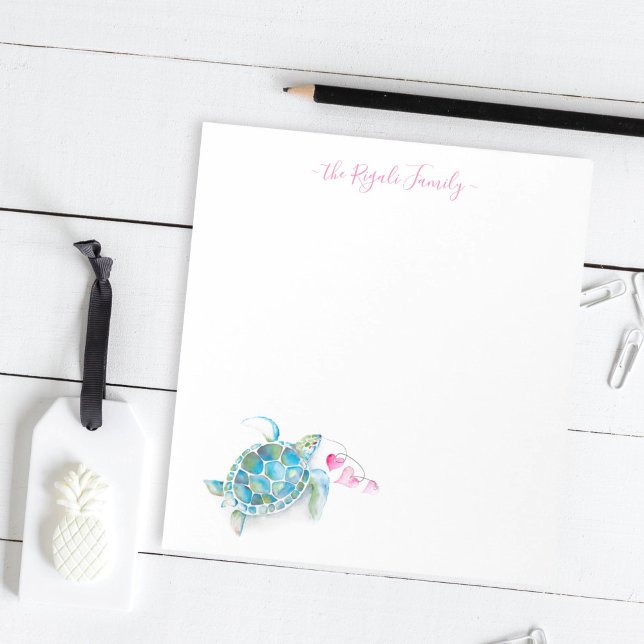 Bloc De Notas Acuarela Valentines Sea Turtle Personalizado (Subido por el creador)