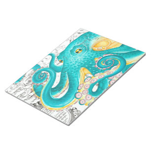 Bloc De Notas Acuarela verde azulada Octopus Mapa Náutico