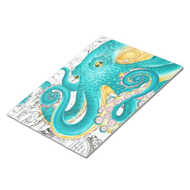 Bloc De Notas Acuarela verde azulada Octopus Mapa Náutico (Lado Derecho)