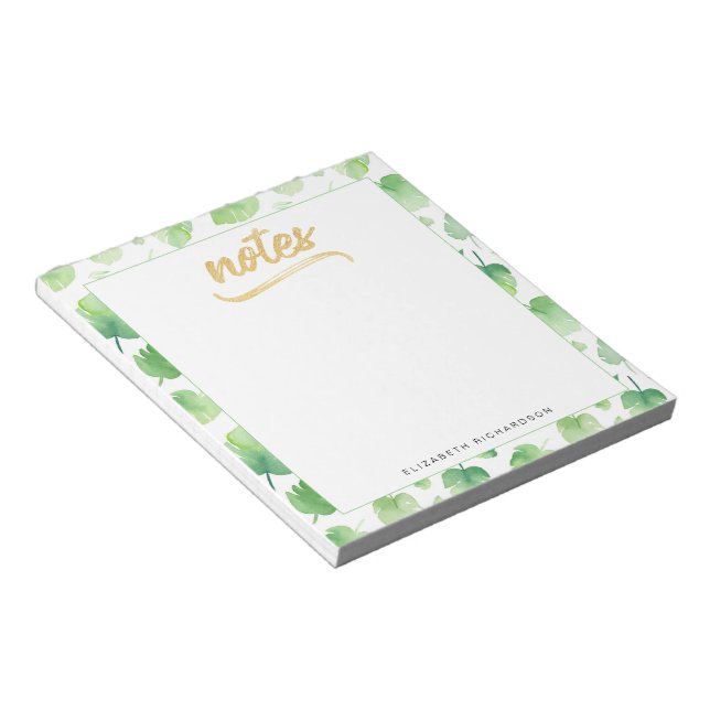 Bloc De Notas Acuarela verde tropical deja Relieve metalizado de (Lado Derecho)
