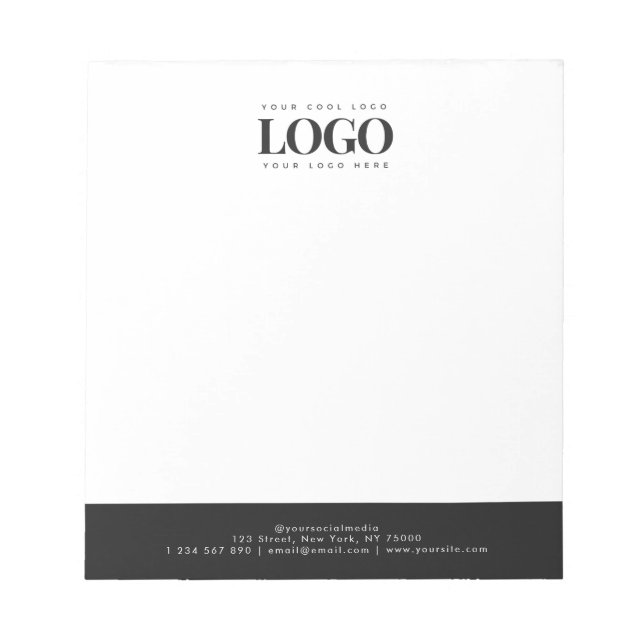 Bloc De Notas Add Your Business Logo & Text Elegant Black White  (Frente)