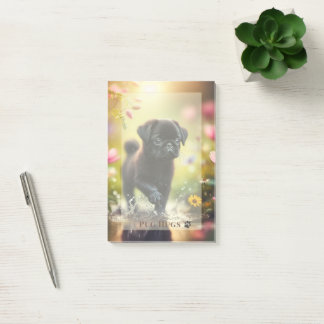 Bloc de notas adhesivas florales de cachorro Pug p