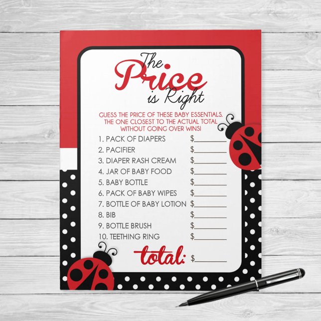 Bloc De Notas Adivina La Respuesta De La Partida De Precios De B (Guess the Price Ladybug Baby Shower Game Pack Answer Sheet - 40 Pack)