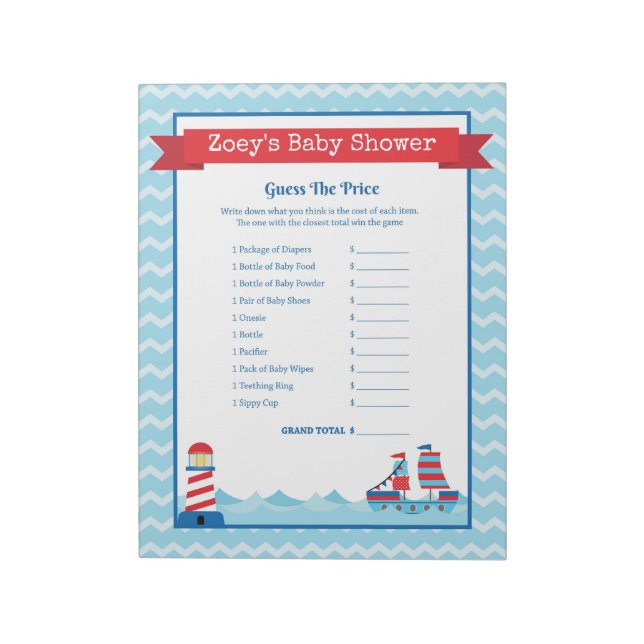 Bloc De Notas Adivinen El Baby Shower Tema Náutico Precio (Lado Izquierdo)