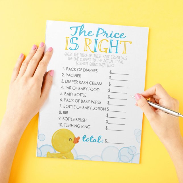 Bloc De Notas Adivinen el paquete de juego de Baby Shower Price  (Guess the Price Watercolor Rubber Duck Baby Shower Game Pack of 40 Answer Sheets)