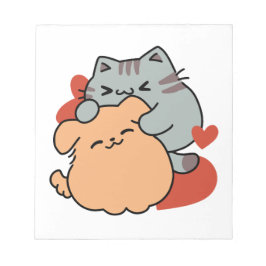 Bloc De Notas Adorable Cat and Dog Hug - Diseño de Meow & Woof