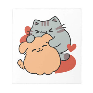 Bloc De Notas Adorable Cat and Dog Hug - Diseño de Meow & Woof