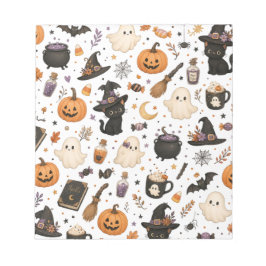 Bloc De Notas Adorable patrón de acuarela de Halloween con gatos