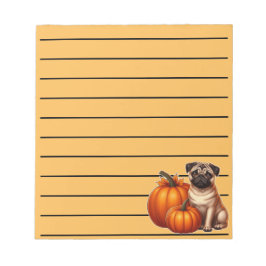 Bloc De Notas Adorable Pug Sentado Junto a Calabazas y Hojas