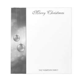 Bloc De Notas Adornos Navideños Gris Plateado Con Texto Personal