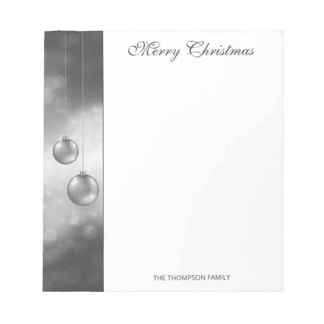 Bloc De Notas Adornos Navideños Gris Plateado Con Texto Personal (Frente)