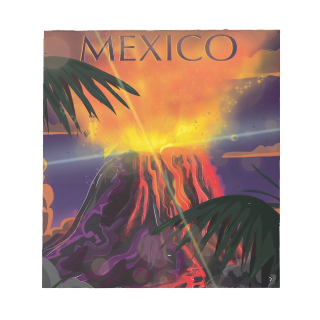 Bloc De Notas Afiche de viaje del volcán de México (Frente)