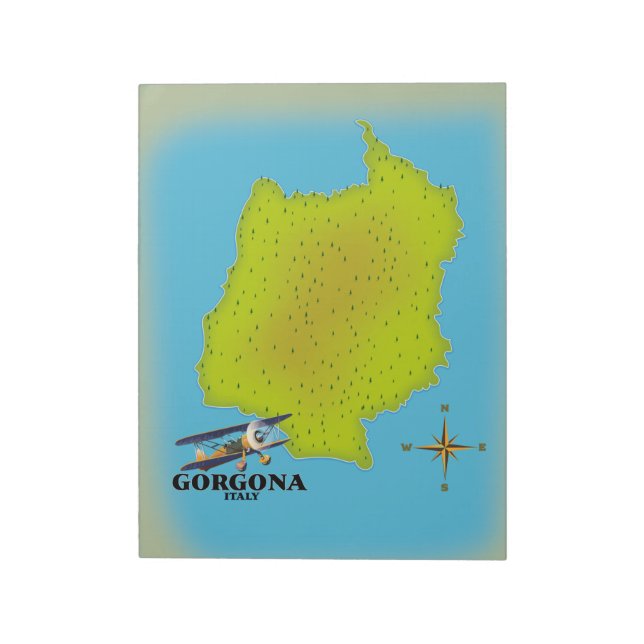 Bloc De Notas Afiche del mapa de viajes de Gorgona Italia. (Lado Izquierdo)