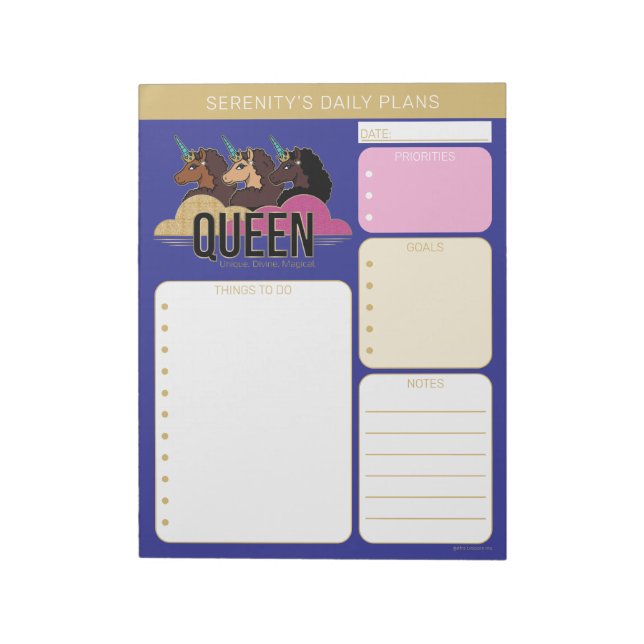 Bloc De Notas Afro Unicorn Queen Trio Design (Lado Izquierdo)