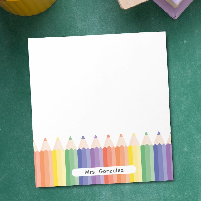Bloc De Notas Agradecimiento Personalizado al Profesor Arcoíris  (Teacher notepad displayed at 5.5 x 6 inches. Personalize with your name.)