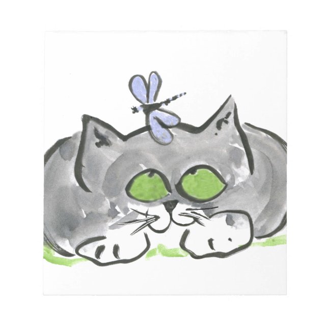 Bloc De Notas Aguja azul y gris gatito (Frente)