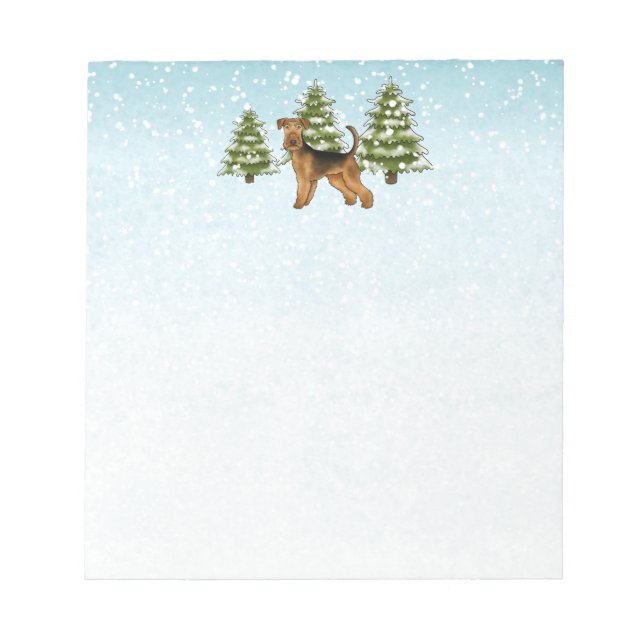 Bloc De Notas Airedale Terrier Perro Bosque Nevado Invernal Fest (Frente)