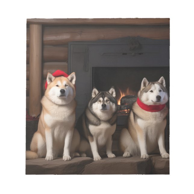 Bloc De Notas Akita junto a la chimenea Navidad (Frente)