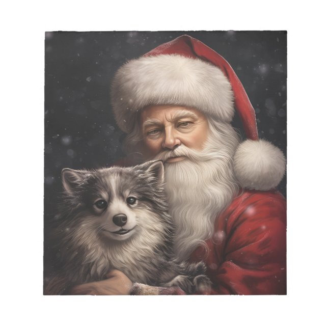 Bloc De Notas Alaskan Malamute con Navidades de Santa Claus (Frente)