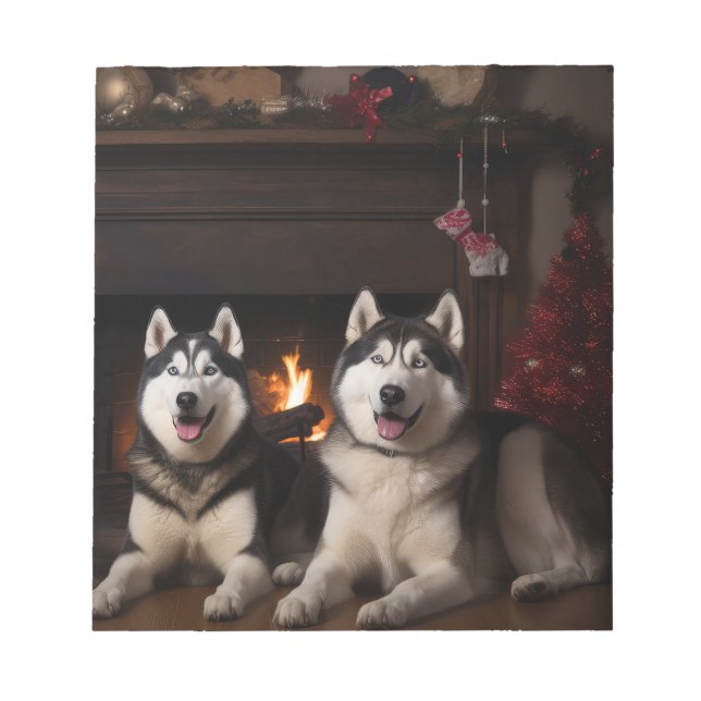 Bloc De Notas Alaskan Malamute junto a los Navidades de la chime (Frente)