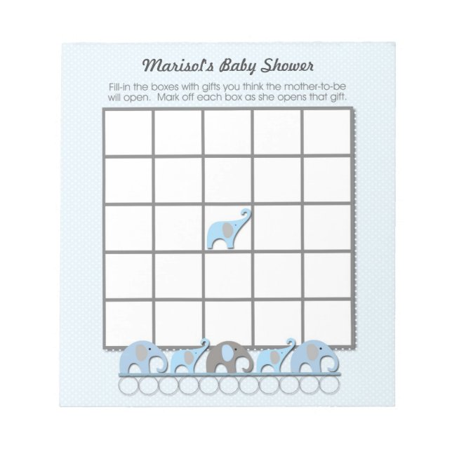 Bloc De Notas Almohadilla de juego de bingo Baby Shower Elephant (Frente)