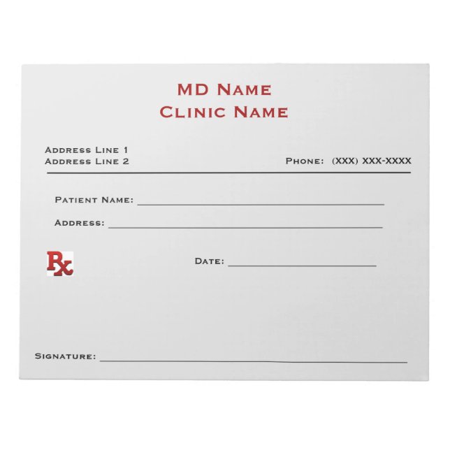 Bloc De Notas Almohadilla de prescripción manual (grande - gris  (Frente)