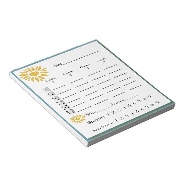 Bloc De Notas almohadilla de puntuación de bunco - girasoles (Lado Derecho)