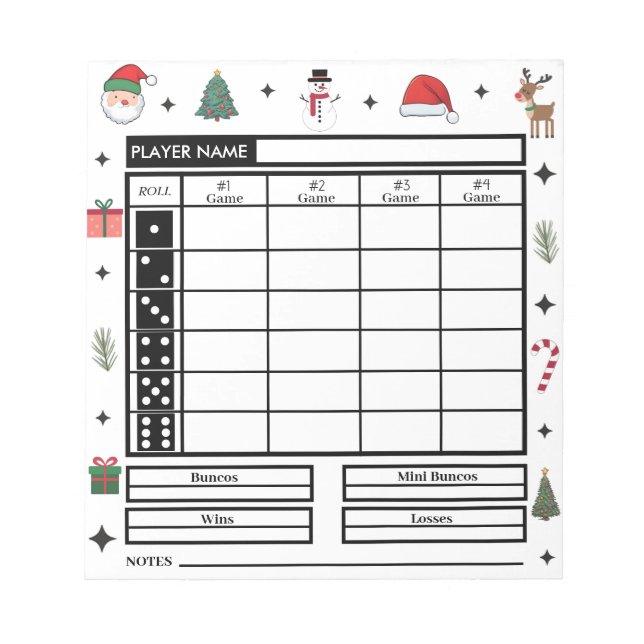 Bloc De Notas Almohadilla de puntuación de Bunco para Navidades  (Frente)