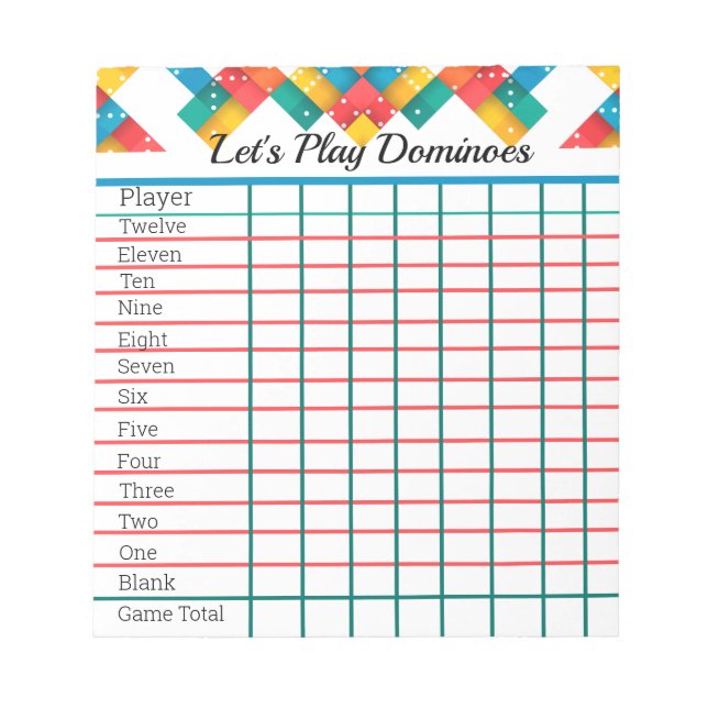 Bloc De Notas Almohadilla de puntuación de juegos para Domino, h (Frente)