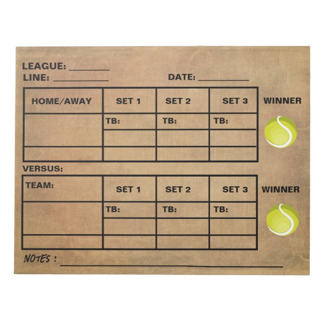 Bloc De Notas Almohadilla de puntuación de tenis de época - Hoja (Frente)