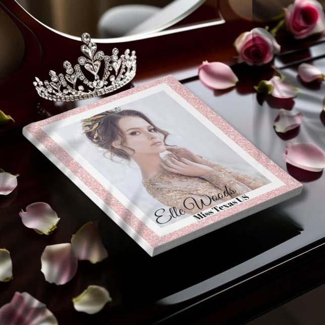 Bloc De Notas Almohadilla del autografo del Rosa - Borde del Pur (Elegant autograph notepad for pageants featuring a rose gold glitter border to highlight your photo)