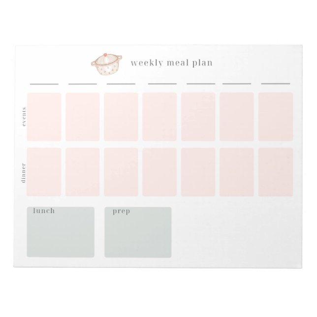 Bloc De Notas Almohadilla semanal de planeamiento de comidas (Frente)