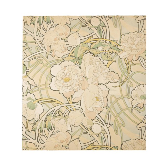 Bloc De Notas Alphonse Mucha Peonies Peony Rosas Fawn 1897 (Frente)