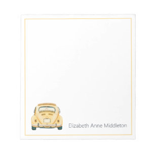Bloc De Notas Amarillo Clásico Antiguo Coche Bug Buggy Personali