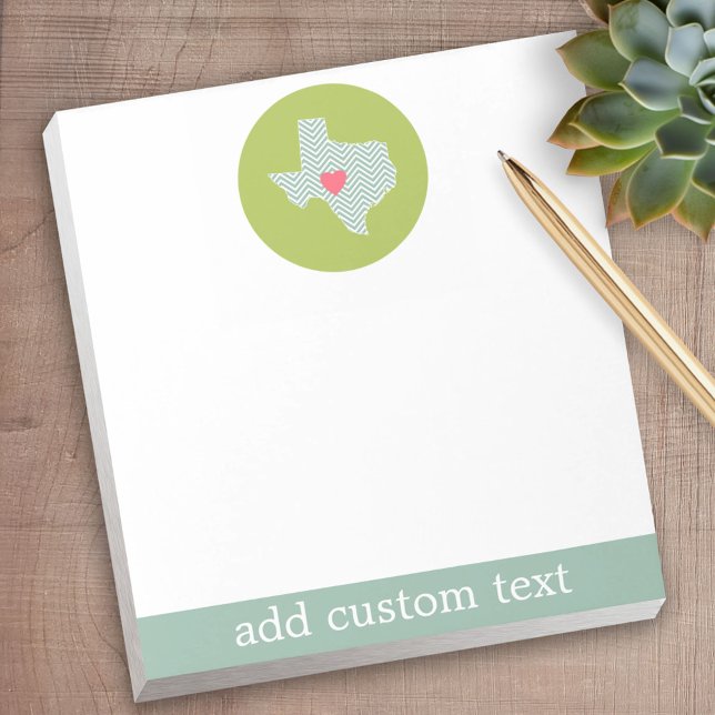 Bloc De Notas Amor por el Hogar de Texas con Corazón Personaliza (Personalized Notepad - a fun gift or useful promotional product)