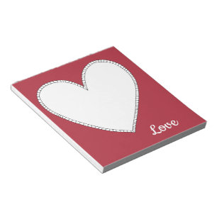 Bloc De Notas Amor Rojo Sólido con Corazón Blanco