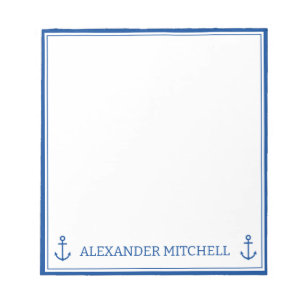 Bloc De Notas Ancla náutica personalizada azul y blanca simple