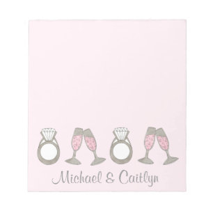 Bloc De Notas Anillo de diamante rosado Champagne Glass Boda de