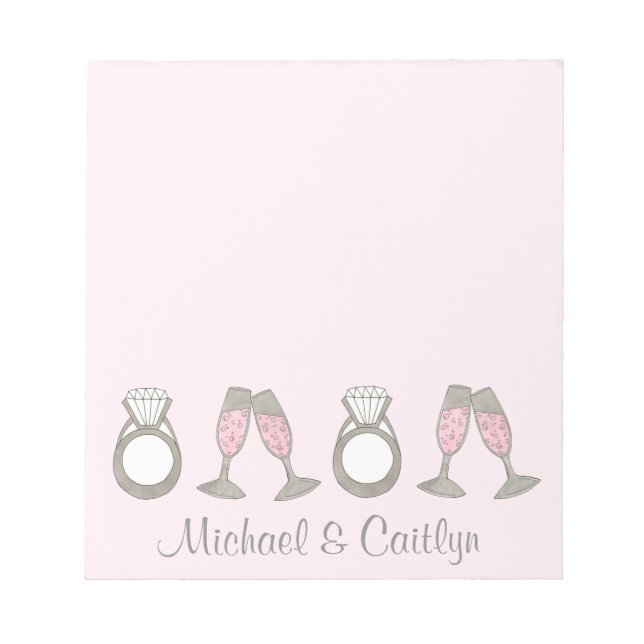 Bloc De Notas Anillo de diamante rosado Champagne Glass Boda de  (Frente)