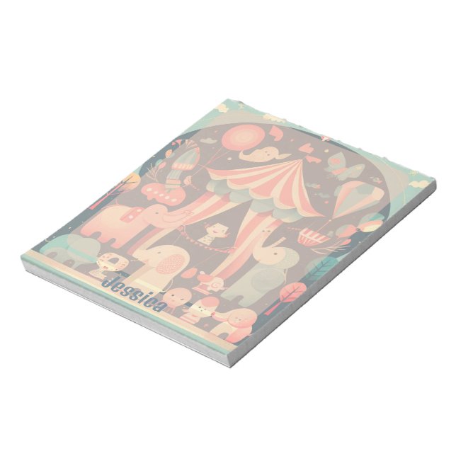 Bloc De Notas Animales de circo lindo personalizados personaliza (Lado Izquierdo)