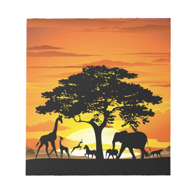 Bloc De Notas Animales salvajes al atardecer en la sabana africa (Frente)