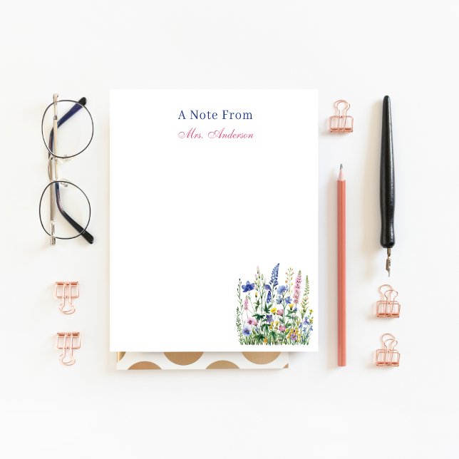 Bloc De Notas Apreciación del profesor Personalizado Botánico Fl (PERSONALIZED PASTEL WILDFLOWER TEACHER NOTEPAD)