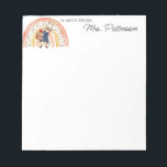 Bloc De Notas Apreciación del profesor Personalizado de conejo a<br><div class="desc">Nota personalizada de nombre para un regalo de aprecio del profesor con una hermosa acuarela pintada arcoiris boho y un conejito cargando libros.</div>