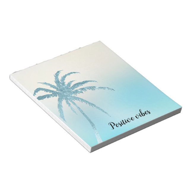 Bloc De Notas Aqua Azul Glitzy Brillo Palma Tropical (Lado Derecho)