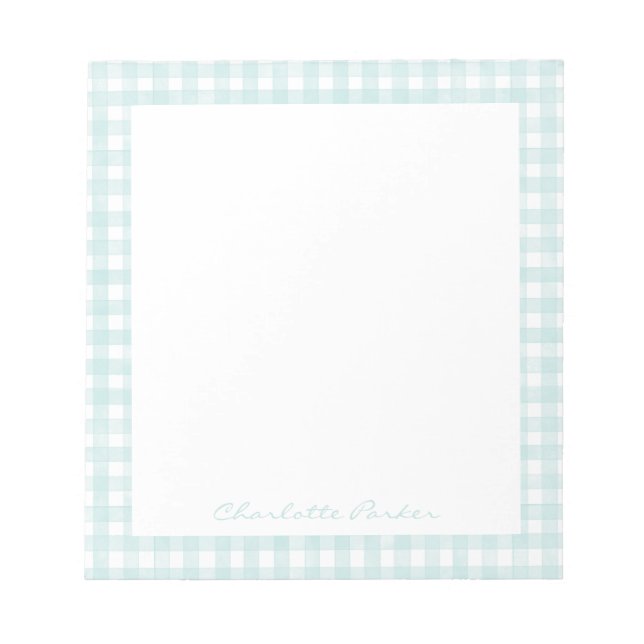 Bloc De Notas Aqua Gingham Nombre Personalizado (Frente)