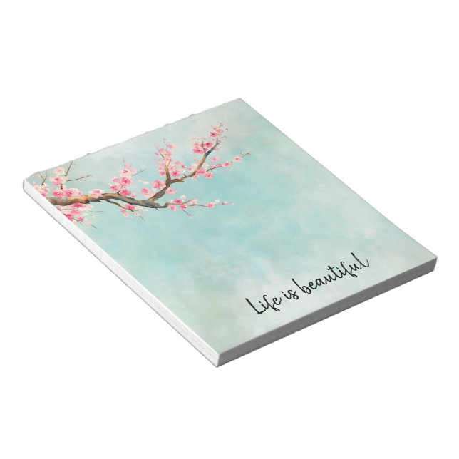 Bloc De Notas Aqua Pink Cherry Blossom Floral (Lado Derecho)