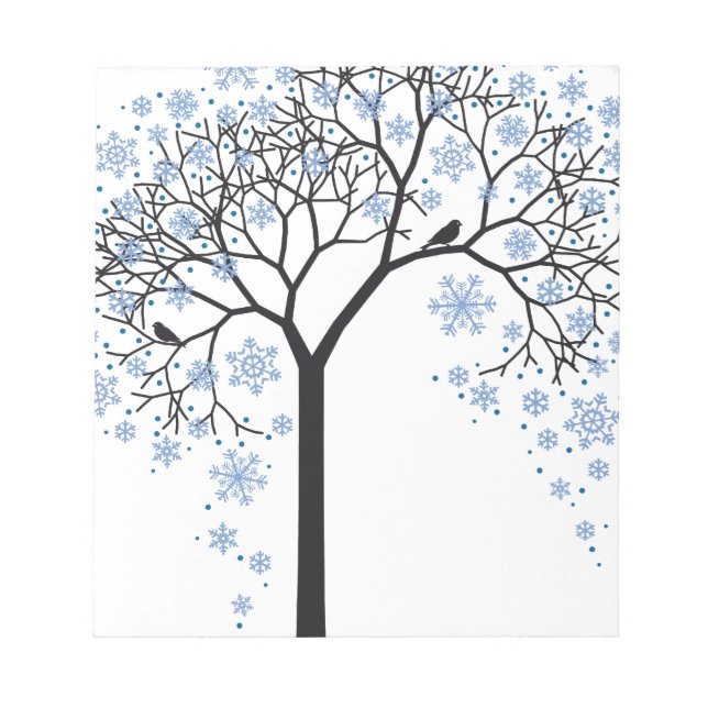 Bloc De Notas Árbol de invierno con copos de nieve y aves (Frente)