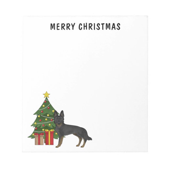 Bloc De Notas Árbol de Navidad Bi-Black German Shepherd (Frente)