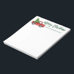 Bloc De Notas Árbol de Navidad de Camión Vintage con guión de br<br><div class="desc">Cepillo Verde Script Watercolor Vintage Camión Rojo con Árbol de Navidad - Feliz Navidad Pad</div>